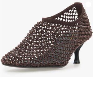 FOWT Saddle Brown Square Toe Mesh Studded Rhinestone Boots Comfy Low Heel Sandal